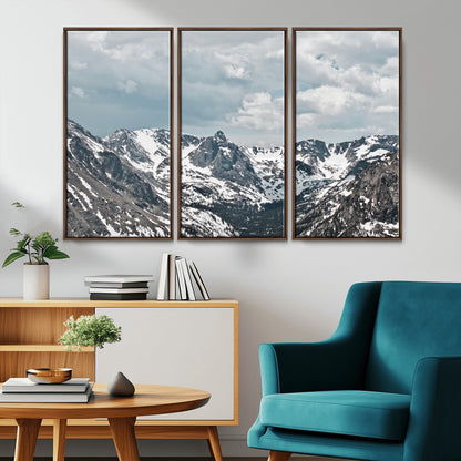 94074619-MGV-CV-36X24-Snowy Peaks Wall Art Canvas Print, Framed Alpine Wilderness Art Picture Print, Mountain Escape Perfect Winter Serenity Decor