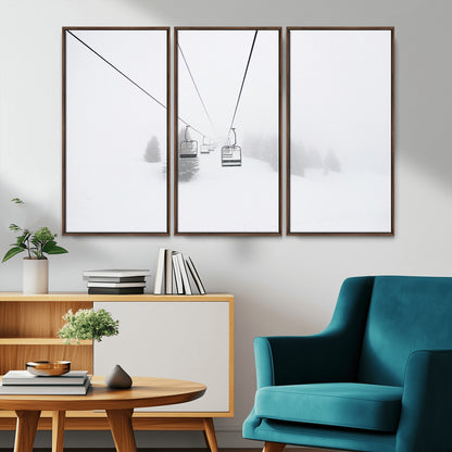 20216390-MGV-CV-36X24-Ski Lift Wall Art Canvas Print, Framed Snowy Landscape Art Picture Print, Alpine Adventure Perfect Nordic Minimalist Decor Artwork