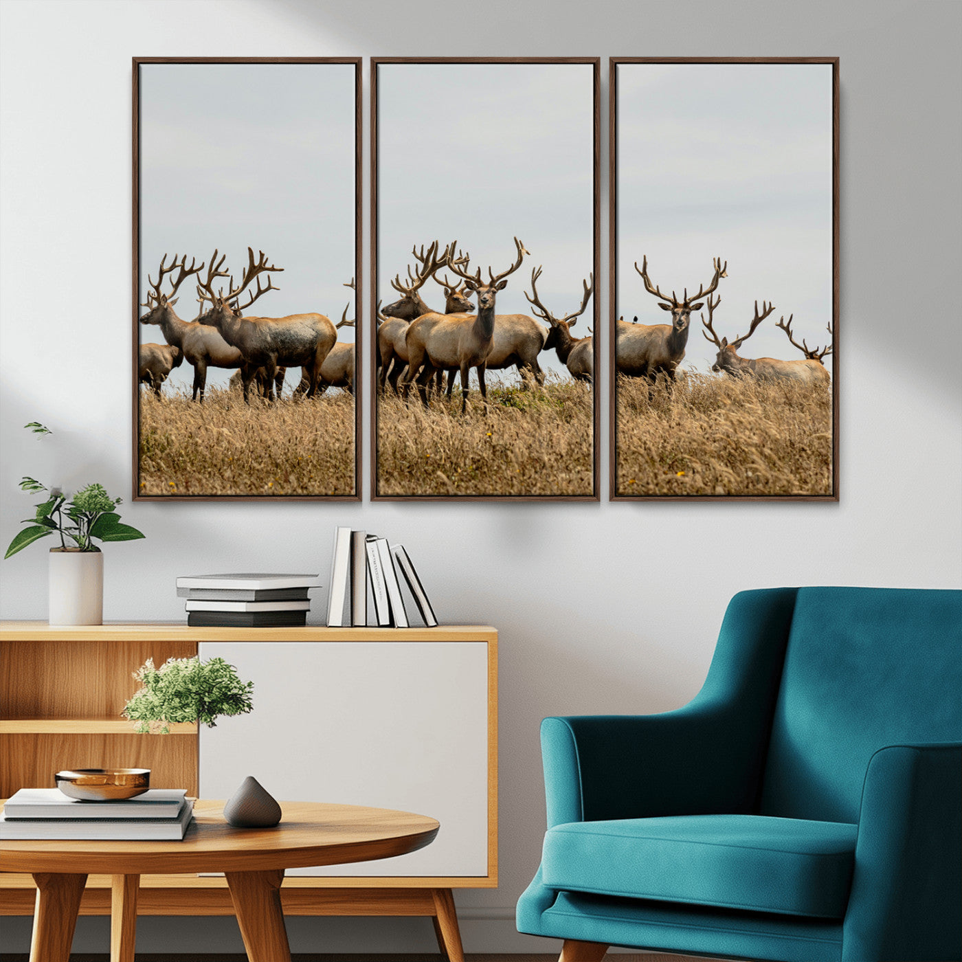 42170220-MGV-CV-36X24-Elk Herd Wall Art Canvas Print, Framed Wildlife Photography Art Picture Print, Majestic Antlers Perfect Rustic Wildlife Decor