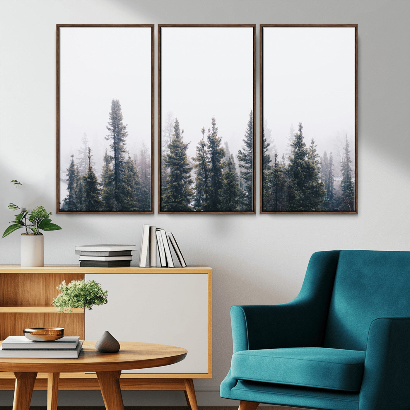 42364796-MGV-CV-36X24-Foggy Forest Wall Art Canvas Print, Framed Misty Pines Art Picture Print, Moody Woodland Perfect Scandinavian Minimalist Decor