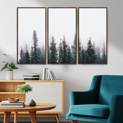 42364796-MGV-CV-36X24-Foggy Forest Wall Art Canvas Print, Framed Misty Pines Art Picture Print, Moody Woodland Perfect Scandinavian Minimalist Decor