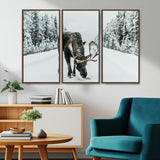 13316292-MGV-CV-36X24-Moose in Snow Wall Art Canvas Print, Framed Winter Wildlife Art Picture Print, Snowy Forest Scene Perfect Rustic Lodge Decor