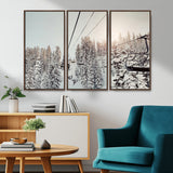91534512-MGV-CV-36X24-Frosty Pines Wall Art Canvas Print, Framed Cozy Cabin View Art Picture Print, Ski Lift Ride Perfect Rustic Lodge Decor Artwork