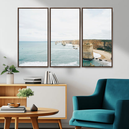 70095633-MGV-CV-36X24-Twelve Apostles Wall Art Canvas Print, Framed Coastal Cliffs Art Picture Print, Rugged Rock Formations Perfect Minimalist Coastal