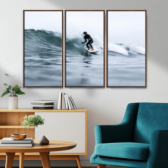 11693607-MGV-CV-36X24-Surfer on Wave Wall Art Canvas Print, Framed Ocean Adventure Art Picture Print, Motion Blur Water Perfect Coastal Adventure Decor