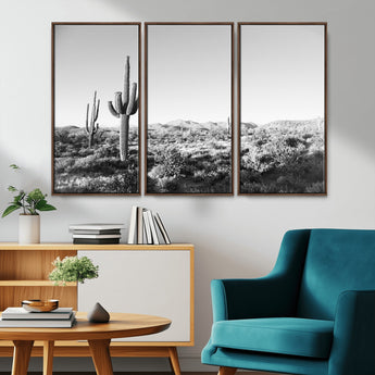 85205054-MGV-CV-36X24-Saguaro Cactus Wall Art Canvas Print, Framed Monochrome Landscape Art Picture Print, Scenic Arizona View Perfect Minimalist
