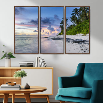 75045485-MGV-CV-36X24-Tropical Beach Wall Art Canvas Print, Framed Sunset Glow Art Picture Print, Palm Tree Coast Perfect Tropical Coastal Decor Artwork