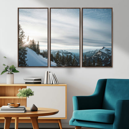 55564749-MGV-CV-36X24-Snowy Mountains Wall Art Canvas Print, Framed Alpine Landscape Art Picture Print, Frosty Peaks Perfect Nordic Minimalist Decor