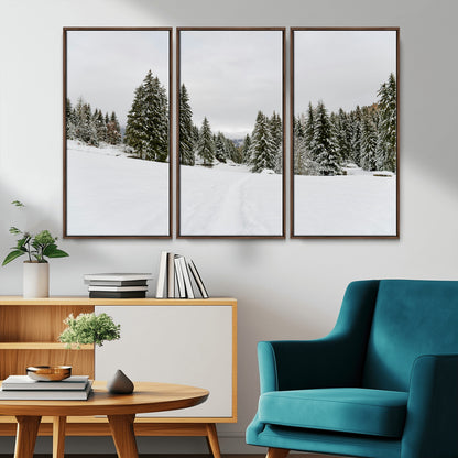 24581417-MGV-CV-36X24-Frosty Pines Wall Art Canvas Print, Framed Silent Snowfall Art Picture Print, Cozy Cabin Vibes Perfect Nordic Minimalist Decor