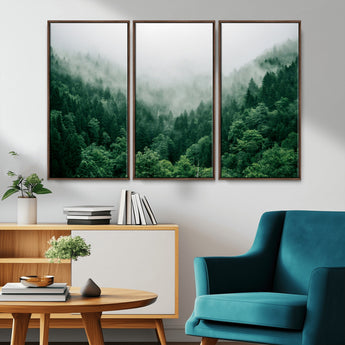 45265379-MGV-CV-36X24-Misty Forest Wall Art – Green Mountain Pine Tree Landscape Canvas Print, Nature Photography Artwork Home Decor for Bedroom, Living