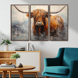 X61001-MGV-CV-36X24-Scottish Highland Wall Art Canvas Print, Framed Longhorn Art Picture Print, Western Cow Perfect Farmhouse Decor Artwork