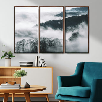 67569654-MGV-CV-36X24-Foggy Forest Wall Art – Mist Covered Hills and Trees Landscape Canvas Print, Moody Nature Photography Decor for Living Room,