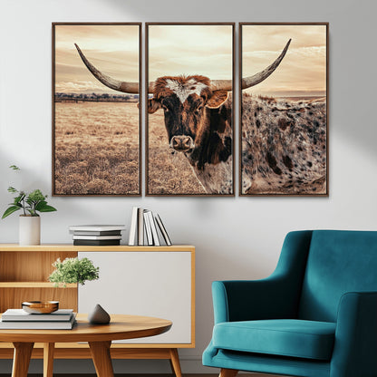 95745718-MGV-CV-36X24-Texas Longhorn Wall Art – Western Cattle Photography Canvas Print, Rustic Ranch Animal Artwork Country Farmhouse Decor for Living