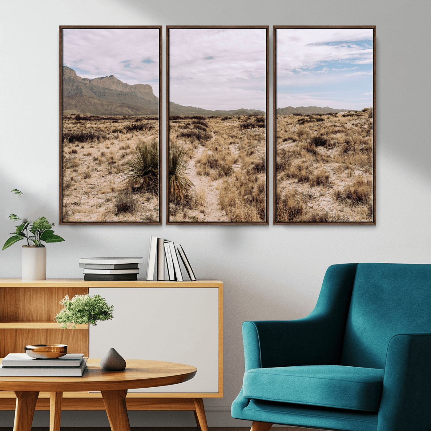 20681831-MGV-FC-48X32-3P_Walnut-Desert Landscape Wall Art – Southwestern Mountain Canvas Print, Rustic Western Nature Photography Decor for Living Room, Office,