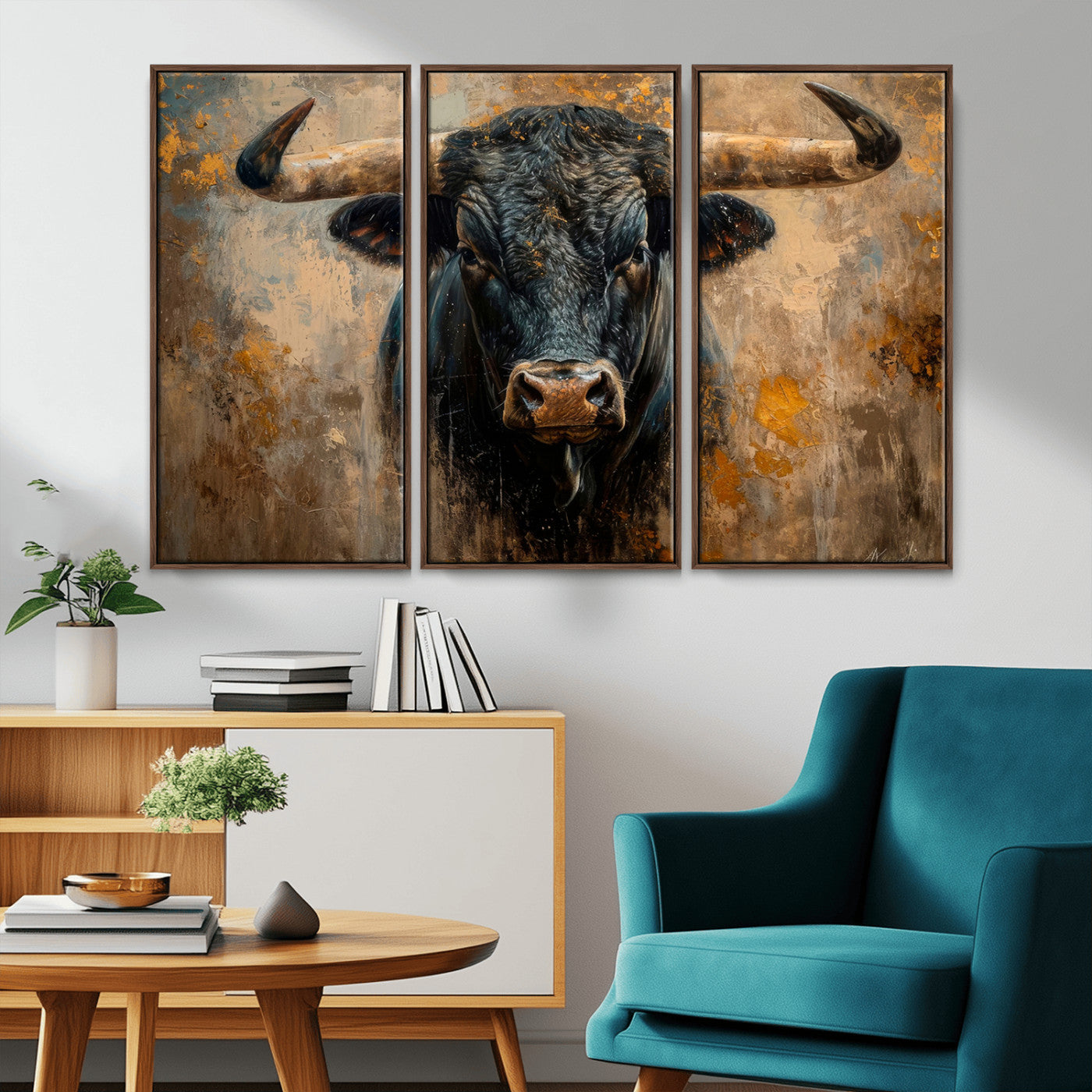 91615410-MGV-CV-36X24-Bull Wall Art – Rustic Western Longhorn Canvas Print, Powerful Abstract Animal Painting, Farmhouse Ranch Decor for Living Room,