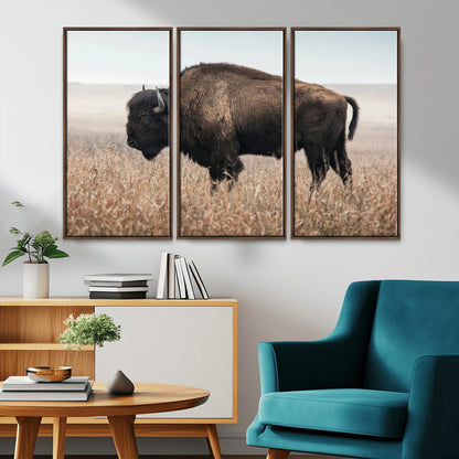69909079-MGV-CV-36X24-Bison Wall Art – Majestic Buffalo Canvas Print in Prairie Grasslands, Rustic Western Animal Painting, Farmhouse Ranch Decor for
