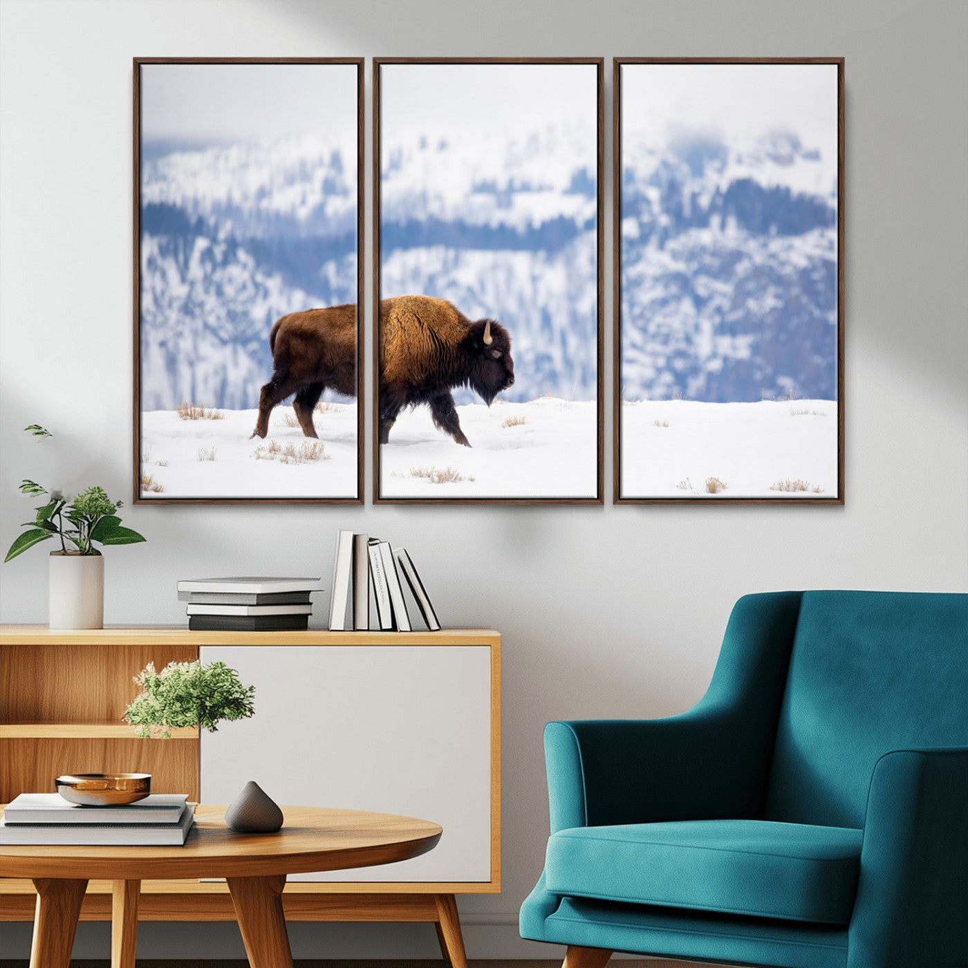 21623194-MGV-CV-36X24-Snow Bison Wall Art – Majestic Buffalo Wildlife Canvas Print, Winter Nature Décor for Rustic Living Room, Farmhouse, Cabin, Lodge
