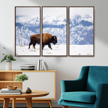 21623194-MGV-CV-36X24-Snow Bison Wall Art – Majestic Buffalo Wildlife Canvas Print, Winter Nature Décor for Rustic Living Room, Farmhouse, Cabin, Lodge