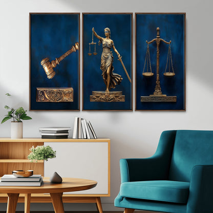91629053-MGV-CV-36X24-Lady Justice Wall Art – Golden Gavel and Scales Canvas Print, Elegant Legal Office Decor for Lawyers, Judges, Courtroom or Study