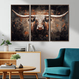 24779067-MGV-CV-36X24-Longhorn Bull Wall Art – Western Rustic Canvas Print, Bold Cowboy Cattle Painting for Ranch House, Farmhouse, Office, or Living