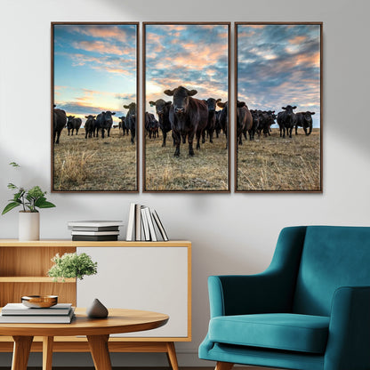 13867292-MGV-CV-36X24-Black Cattle Wall Art – Rustic Ranch Herd Canvas Print, Western Farmhouse Country Landscape Decor for Living Room, Office, or
