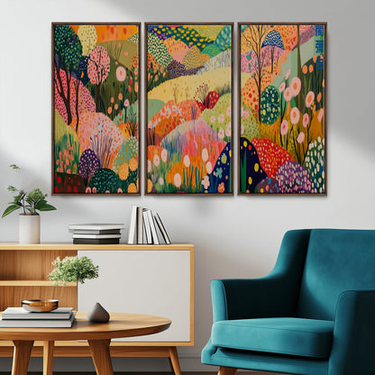 79636380-MGV-CV-36X24-Colorful Abstract Landscape Wall Art – Vibrant Hills and Flowers Canvas Print, Modern Whimsical Artwork for Living Room, Bedroom,