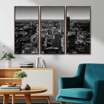 46578567-MGV-CV-36X24-Atlanta Skyline Wall Art – Black and White Cityscape Canvas Print, Modern Urban Night Decor for Office, Living Room, or Apartment