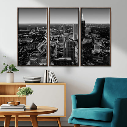 46578567-MGV-CV-36X24-Atlanta Skyline Wall Art – Black and White Cityscape Canvas Print, Modern Urban Night Decor for Office, Living Room, or Apartment