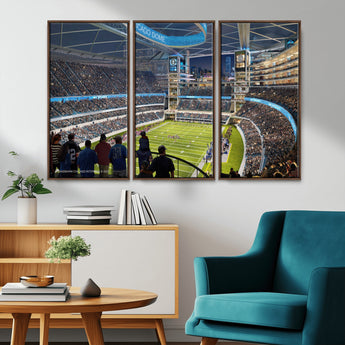 41816511-MGV-FC-48X32-3P_Walnut-Chicago Dome Stadium Wall Art – Futuristic Football Arena Canvas Print, Modern Sports Fan Decor for Man Cave, Office, Bar, or