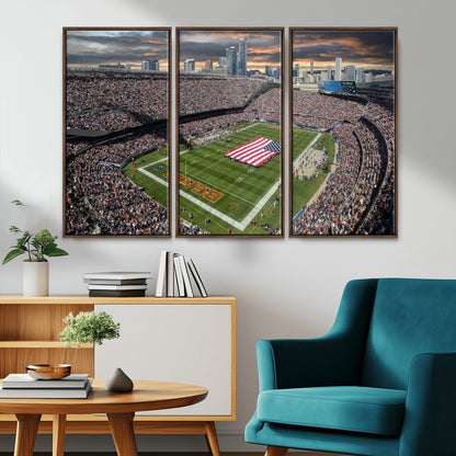 98106777-MGV-CV-36X24-Soldier Field Wall Art – Chicago Bears Stadium Canvas Print with American Flag, Game Day Football Decor for Man Cave, Bar, or