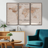 95243244-MGV-FC-48X32-3P_Walnut-Wander Often Wonder Always World Map Wall Art – Neutral Beige Adventure Canvas Print, Rustic Boho Travel Decor for Bedroom, Living