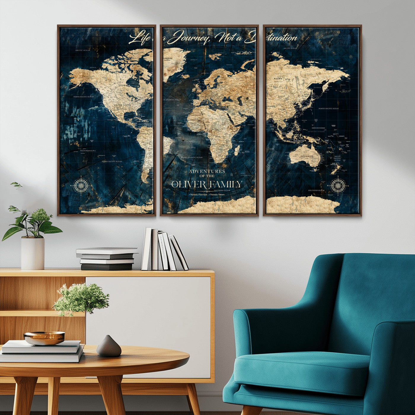 36970886-MGV-CV-36X24-Life is a Journey Not a Destination World Map Rustic Navy Beige Vintage Travel Wall Art Adventure Quote Canvas Print for Home