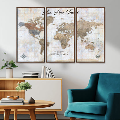 43924907-MGV-CV-36X24-Live Love Travel Wall Art – Neutral World Map Canvas Print, Rustic Adventure Decor for Home, Office or Living Room, Unique Gift