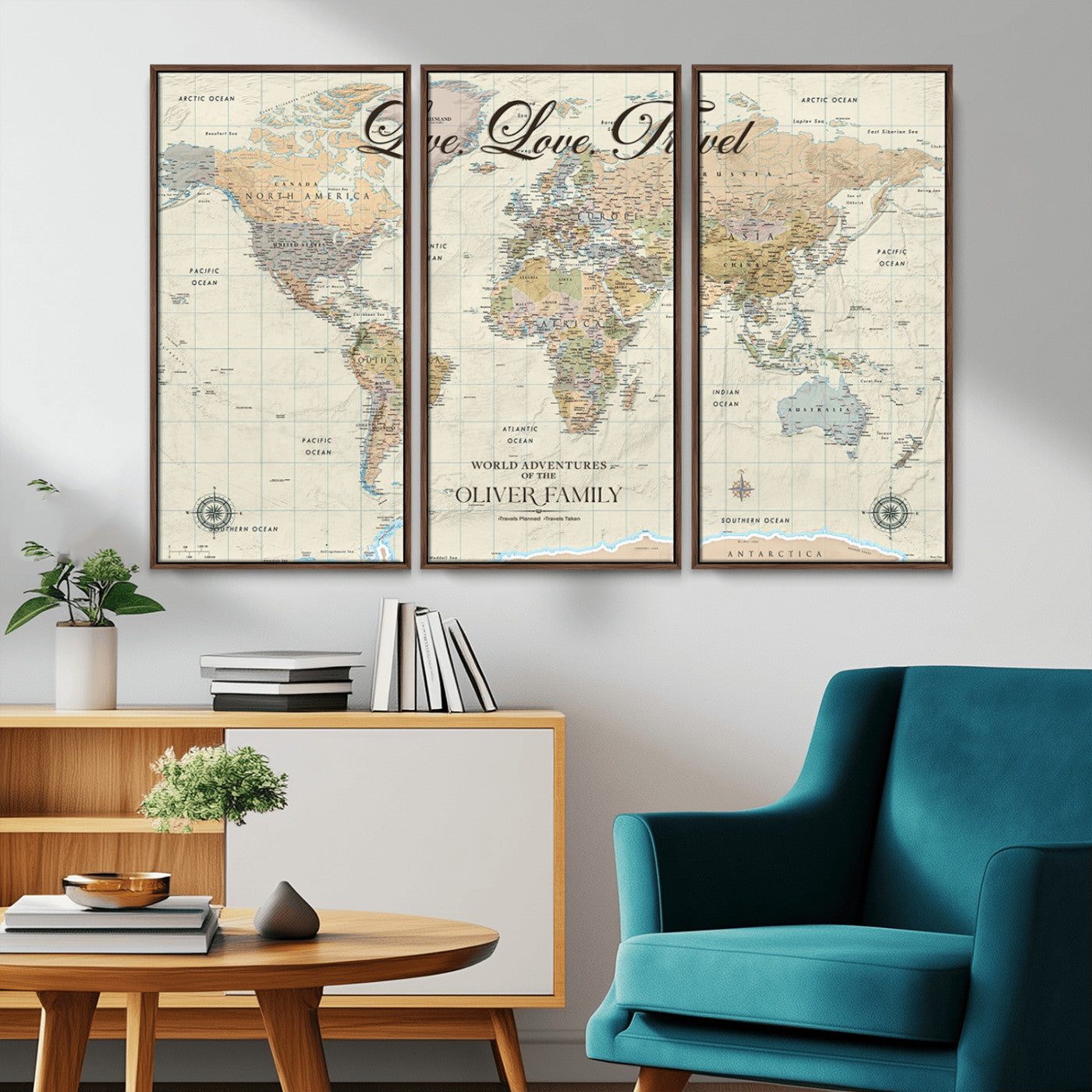 19479008-MGV-CV-36X24-Live Love Travel Wall Art – Detailed World Map Canvas Print, Adventure Decor for Living Room, Office or Bedroom, Travel Gift for