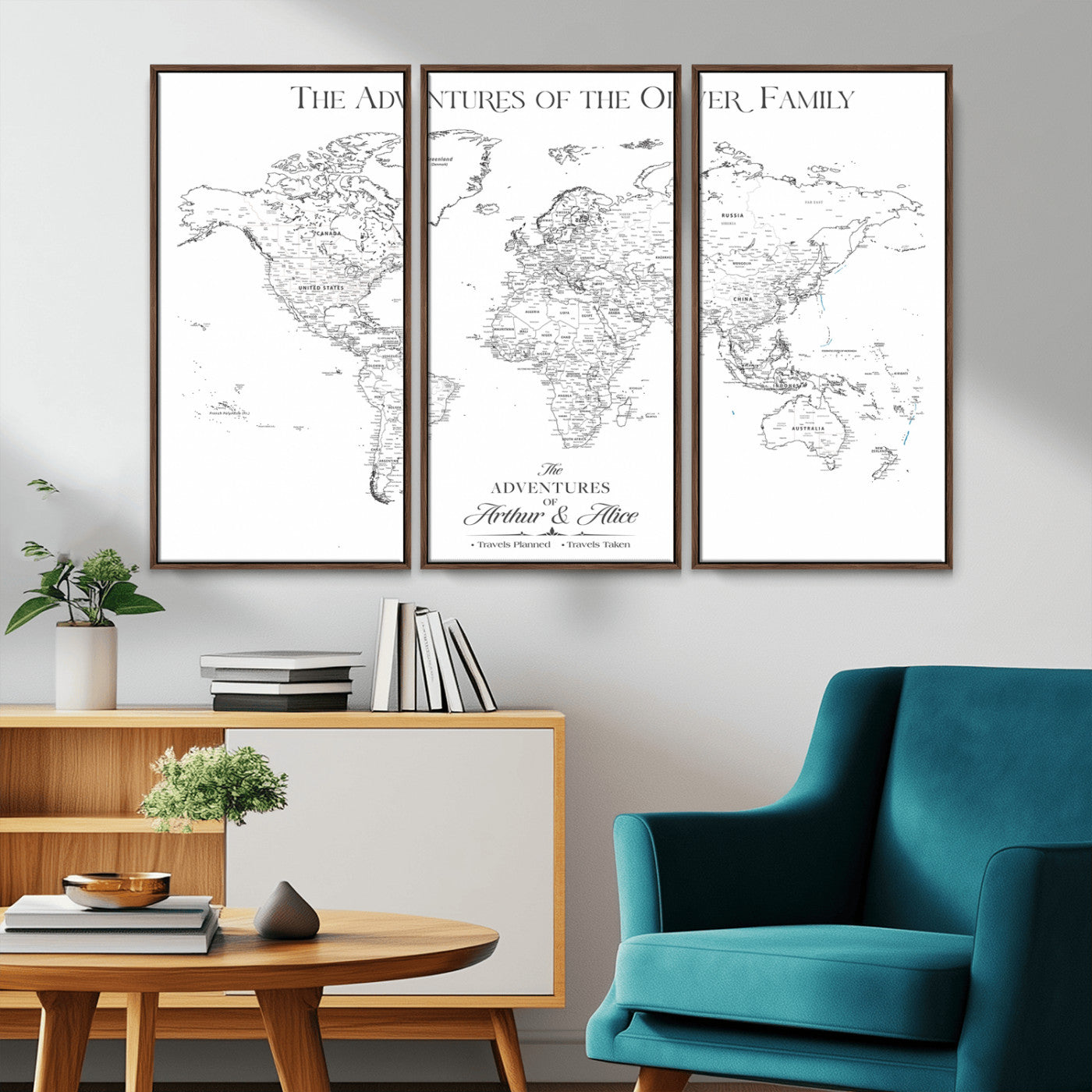 21029247-MGV-CV-36X24-Minimalist World Map Wall Art – Black and White Travel Adventure Print, Modern Family Travel Map Decor for Living Room, Bedroom,