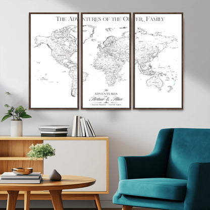 21029247-MGV-CV-36X24-Minimalist World Map Wall Art – Black and White Travel Adventure Print, Modern Family Travel Map Decor for Living Room, Bedroom,