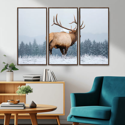 85177251-MGV-CV-36X24-Elk Wall Art – Majestic Wildlife Canvas Print of Bull Elk Snowy Forest, Rustic Nature Decor for Living Room, Cabin, or Office
