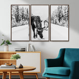 38956835-MGV-CV-36X24-Moose Wall Art – Black and White Wildlife Canvas Print with Snowy Forest Road, Rustic Nature Photography for Cabin, Lodge, Living