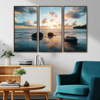 23879436-MGV-CV-36X24-Rocky Ocean Sunset Canvas Wall Art – Seaside Dramatic Seascape, Ocean Sunset Art Print for Coastal Modern Decor for Nature