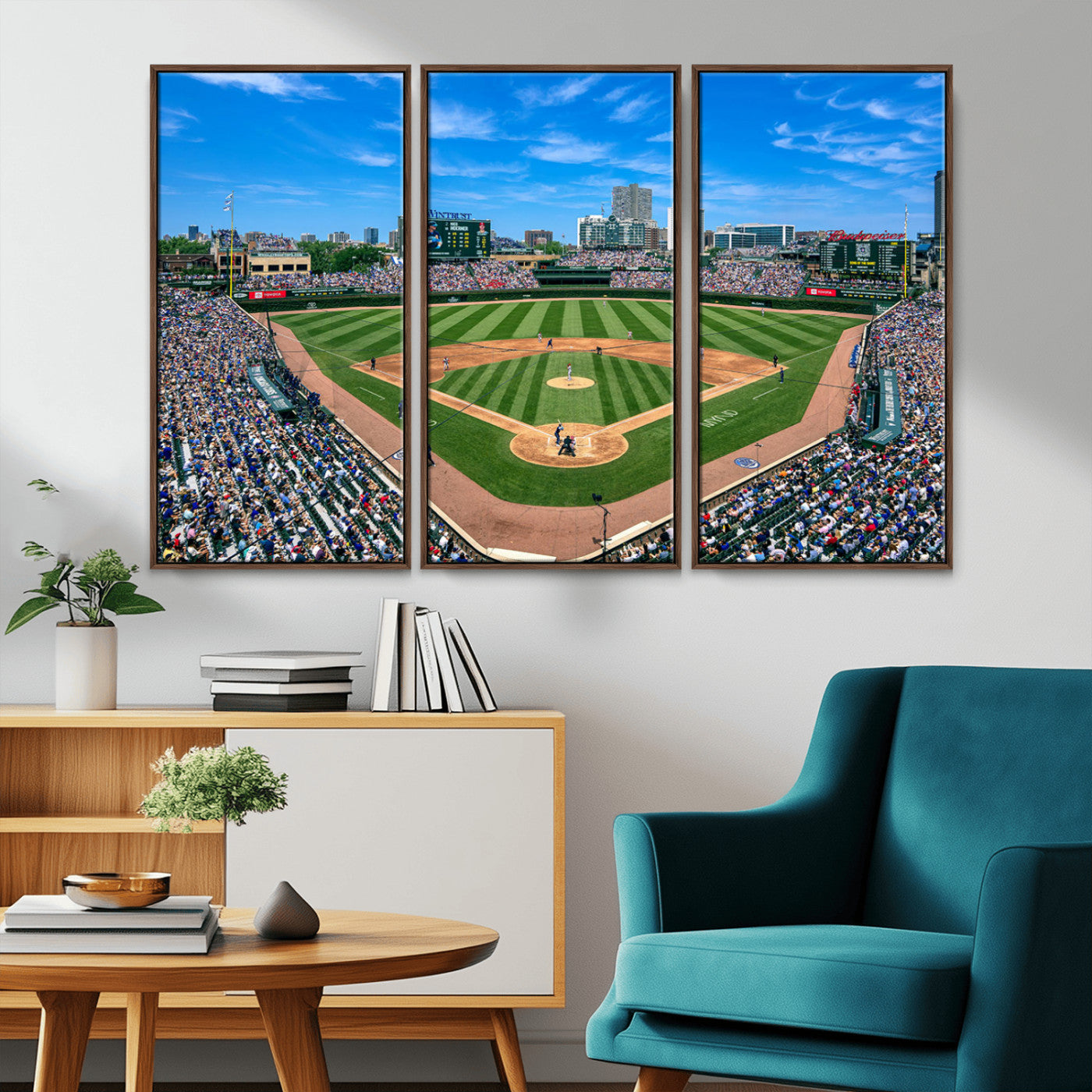 35800083-MGV-CV-36X24-Wrigley Field Baseball Stadium Canvas Wall Art – Packed Crowd Sports Stadium Print, City Skyline Baseball Field Canvas for Game