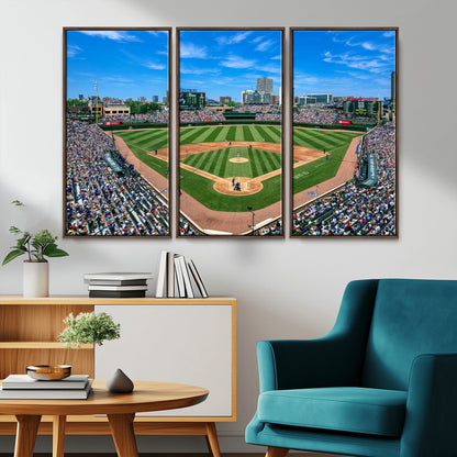 35800083-MGV-CV-36X24-Wrigley Field Baseball Stadium Canvas Wall Art – Packed Crowd Sports Stadium Print, City Skyline Baseball Field Canvas for Game