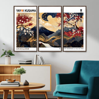 28945903-MGV-CV-36X24-Japanese Wall Art – Mount Fuji Canvas Print with Cherry Blossoms and Golden Wave Motifs, Traditional Asian Inspired Artwork for