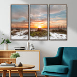 58266230-MGV-CV-36X24-Beach Sunset Wall Art – Coastal Canvas Print with Sandy Dunes, Sea Grass and Golden Sky, Serene Ocean Landscape Photography for