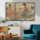 54879547-MGV-CV-36X24-Samurai Woman Wall Art – Japanese Ukiyo-e Style Canvas Print with Katana and Octopus, Traditional Asian Inspired Battle Artwork