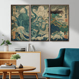 60346622-MGV-CV-36X24-Samurai Warrior vs Octopus Wall Art – Japanese Ukiyo-e Style Ocean Battle Canvas Print, Traditional Samurai Artwork for Living