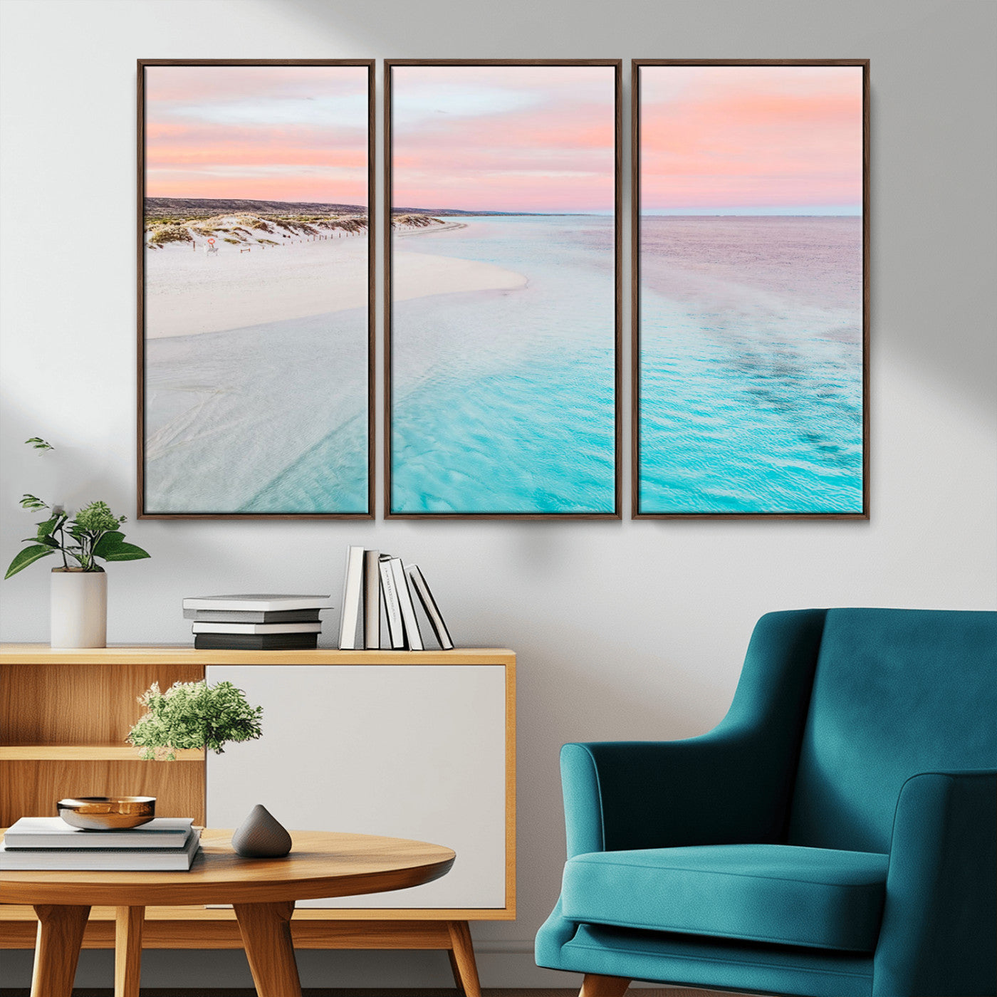41613614-MGV-CV-36X24-Beach Sunset Wall Art – Pastel Ocean Canvas Print, Turquoise Water and Pink Sky Photography Decor for Bedroom, Living Room, Office