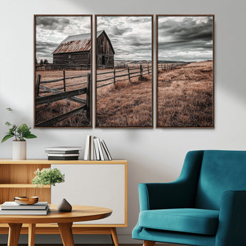 70676381-MGV-FC-48X32-3P_Walnut-Rustic Barn Wall Art – Weathered Farmhouse Canvas Print, Country Landscape Photography Decor for Bedroom, Living Room, Office,