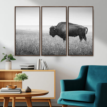 90861202-MGV-CV-36X24-Black and White Bison Canvas Wall Art – Rustic American Buffalo Print, Western Wildlife Photography for Farmhouse, Cabin, Office