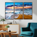24077769-MGV-CV-36X24-Sunset Beach Wall Art – Ocean Waves Canvas Print, Golden Shoreline Photography Coastal Decor for Living Room, Bedroom, Office,