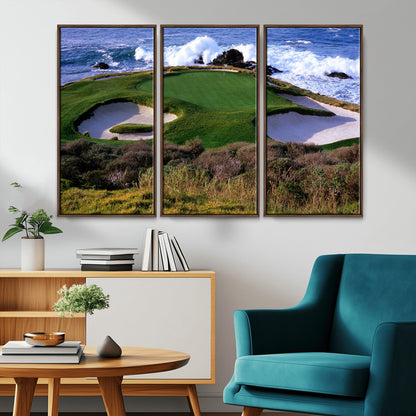 22776914-MGV-CV-36X24-Golf Course Wall Art – Oceanfront Green Canvas Print, Coastal Pebble Beach Photography Sports Decor for Living Room, Office, Man